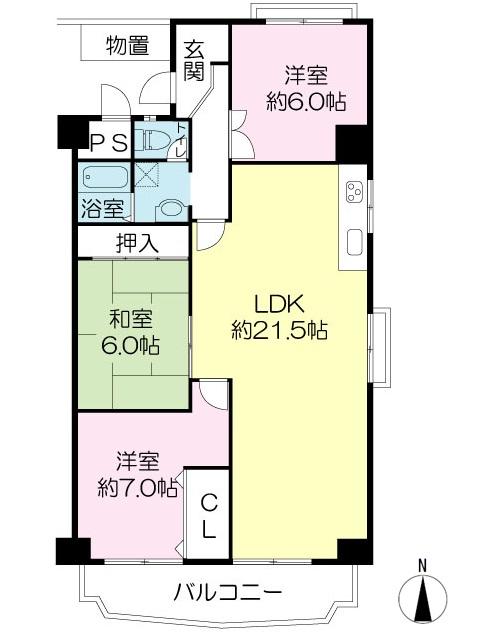 Floor plan. 3LDK, Price 14.8 million yen, Occupied area 83.51 sq m , Balcony area 9.48 sq m
