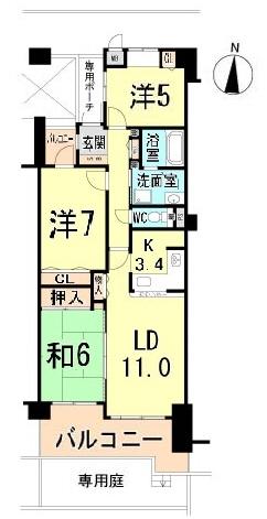 Floor plan. 3LDK, Price 20.8 million yen, Occupied area 72.37 sq m , Balcony area 12.85 sq m