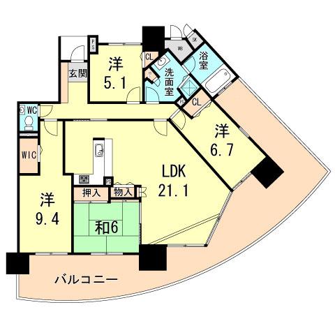 Floor plan. 4LDK, Price 34,800,000 yen, The area occupied 109.4 sq m , Balcony area 41.97 sq m