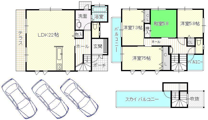 Floor plan. 64,500,000 yen, 4LDK, Land area 197.7 sq m , Building area 121.05 sq m