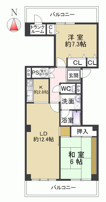 Floor plan. 2LDK, Price 19,800,000 yen, Occupied area 75.18 sq m , Glass top stove on the balcony area 18.85 sq m north-south two-sided balcony ・ Exhaust Fan ・ Toilet (Washlet) had made ・ Have been tatami mat sort.
