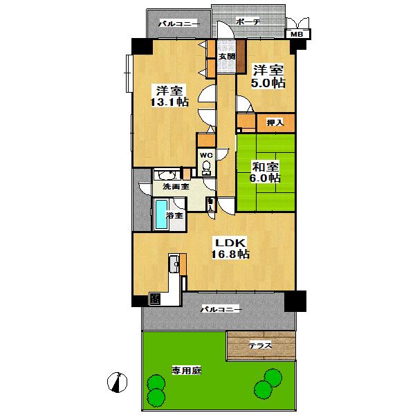 Floor plan. 3LDK, Price 32,500,000 yen, Occupied area 88.06 sq m , Balcony area 16.41 sq m