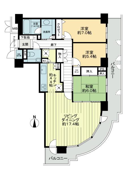 Floor plan. 3LDK, Price 54,800,000 yen, Occupied area 95.27 sq m , Balcony area 28.39 sq m