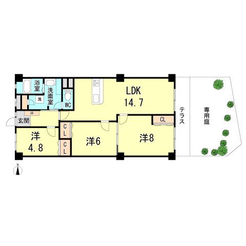 Floor plan. 3LDK, Price 17.8 million yen, Occupied area 76.88 sq m , Balcony area 7.86 sq m