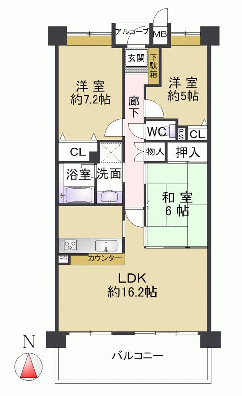 Floor plan. 3LDK, Price 19,800,000 yen, Occupied area 76.14 sq m , Balcony area 13.3 sq m