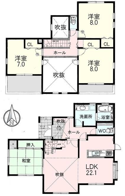 Floor plan. 24,800,000 yen, 4LDK, Land area 224.77 sq m , Building area 121.51 sq m living ・ And three other rooms is very sunny house on the south-facing. 