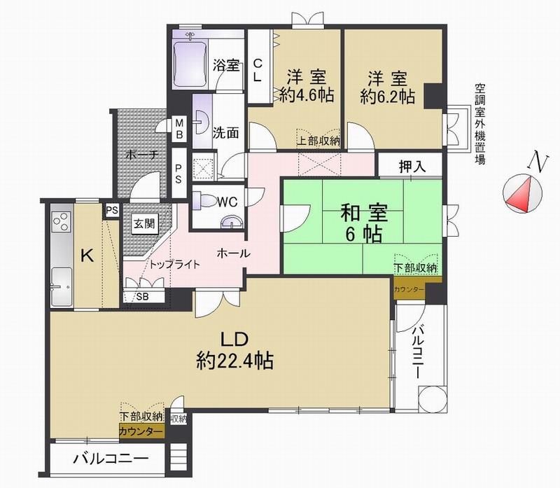Floor plan. 3LDK, Price 31 million yen, Footprint 107.02 sq m , Floor is the LDK for worry on the balcony area 8.85 sq m family is about 22.4 Pledge, It is very open!