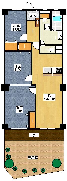 Floor plan. 3LDK, Price 17.8 million yen, Occupied area 76.88 sq m , Balcony area 8.68 sq m