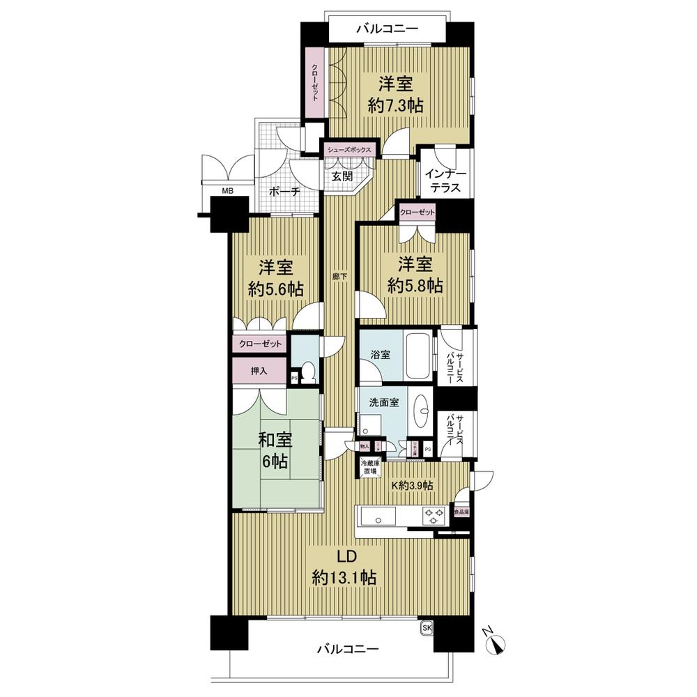 Floor plan. 4LDK, Price 38,500,000 yen, Occupied area 95.92 sq m , Balcony area 17.93 sq m ● southeast corner room ● 95.92 sq m 4LDK ● the living room, It has been carefully use.