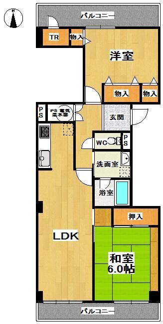 Floor plan. 2LDK, Price 19,800,000 yen, Occupied area 75.18 sq m , Balcony area 18.85 sq m