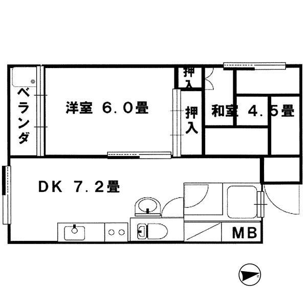 Floor plan. 2DK, Price 8.8 million yen, Occupied area 37.67 sq m , Balcony area 2.5 sq m