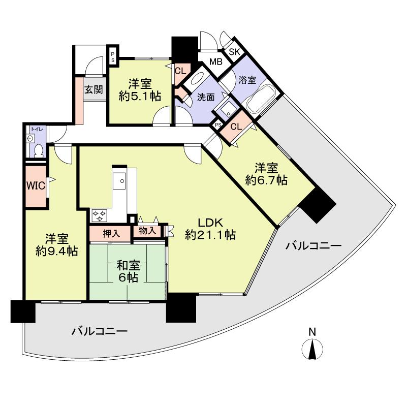 Floor plan. 4LDK, Price 34,800,000 yen, The area occupied 109.4 sq m , Balcony area 41.97 sq m floor plan