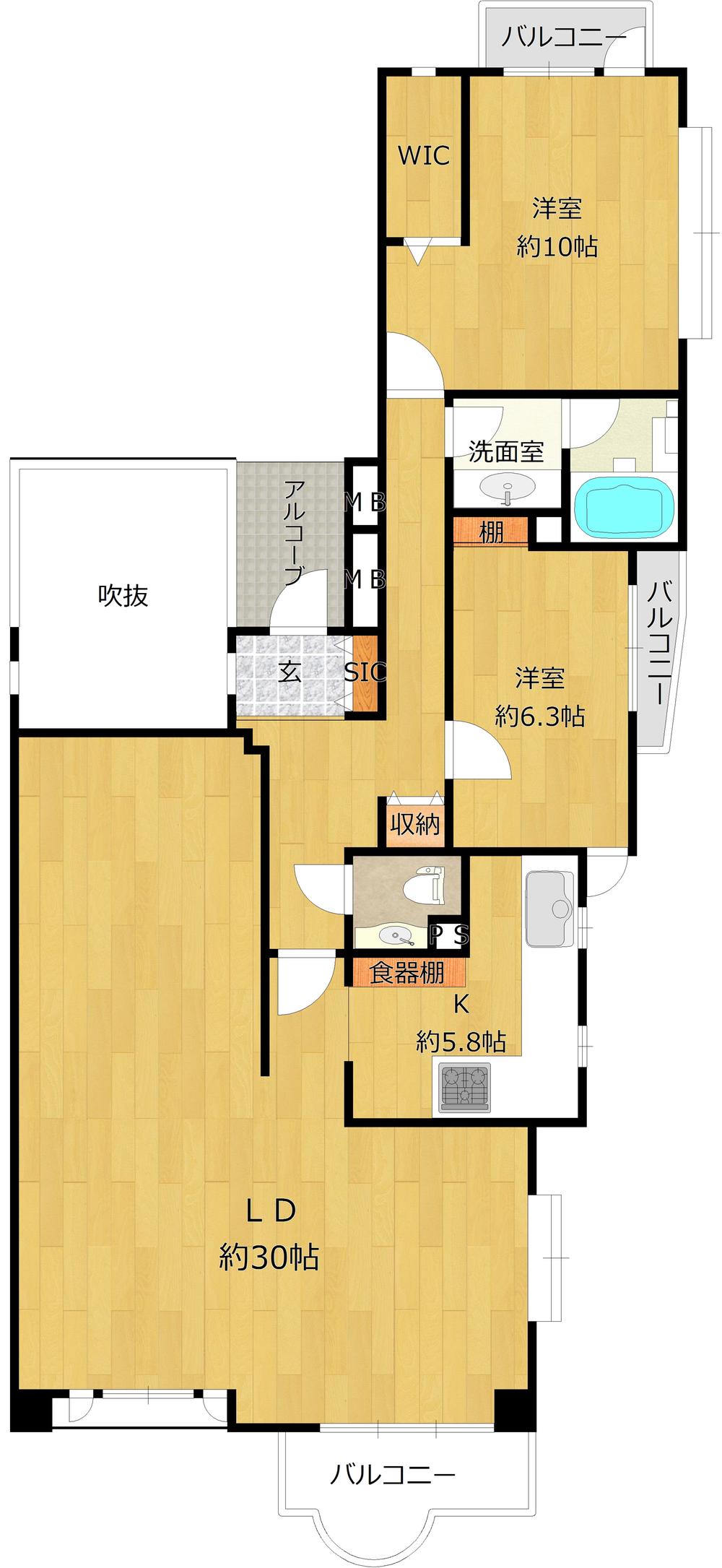Floor plan. 2LDK, Price 24,800,000 yen, Footprint 116.07 sq m , Balcony area 10.25 sq m