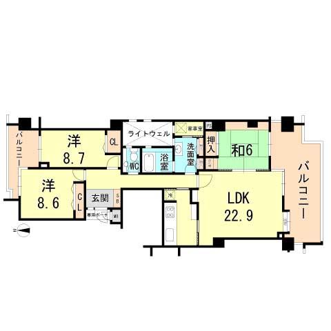 Floor plan. 3LDK, Price 51,500,000 yen, Footprint 111.57 sq m , Balcony area 23.68 sq m