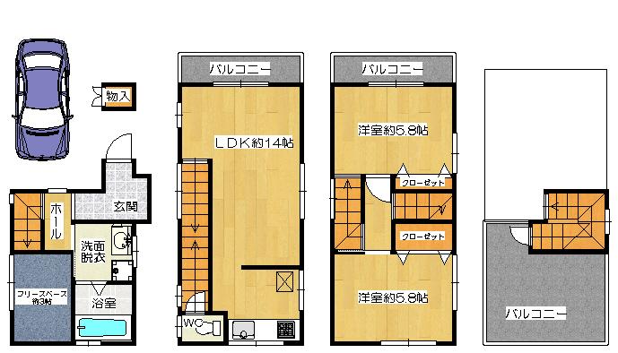 Floor plan. 28.8 million yen, 2LDK + S (storeroom), Land area 46.11 sq m , View is good from the building area 86.95 sq m rooftop balcony