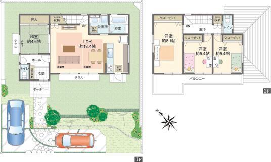 Floor plan. <Land Nos. 24-17> Directing the house facing south center of the living space layout with a sense of openness