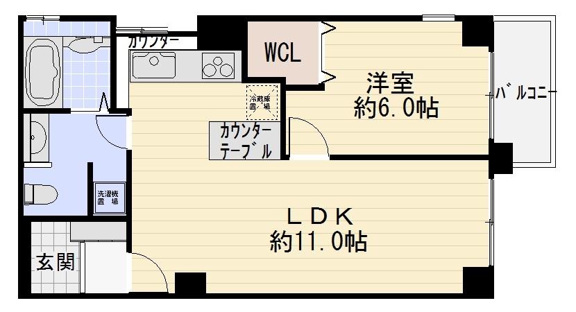 Floor plan. 1LDK, Price 8.8 million yen, Occupied area 47.25 sq m , Balcony area 3 sq m