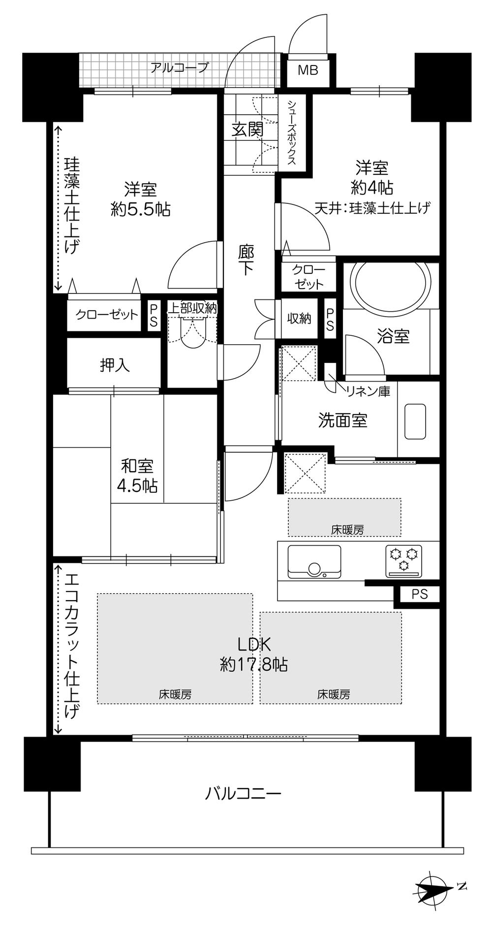 Floor plan. 3LDK, Price 31.5 million yen, Footprint 65 sq m , Such as equipment balcony area 11.25 sq m floor heating and dishwasher also has been enhanced.
