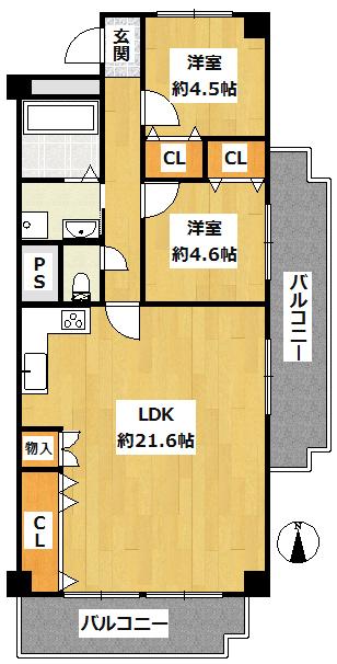 Floor plan. 2LDK, Price 9 million yen, Occupied area 69.96 sq m , Balcony area 17.7 sq m