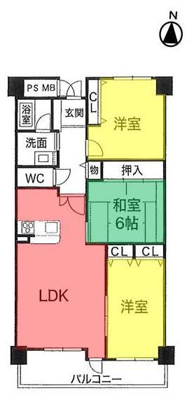 Floor plan. 3LDK, Price 29,900,000 yen, Occupied area 84.59 sq m , Balcony area 10.51 sq m