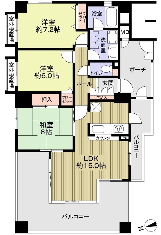 Floor plan. 3LDK, Price 31,800,000 yen, Occupied area 75.55 sq m , Balcony area 26.85 sq m