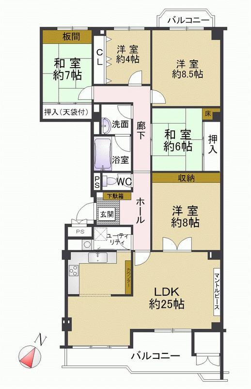 Floor plan. 5LDK, Price 27,800,000 yen, Footprint 147.76 sq m , Balcony area 16.22 sq m
