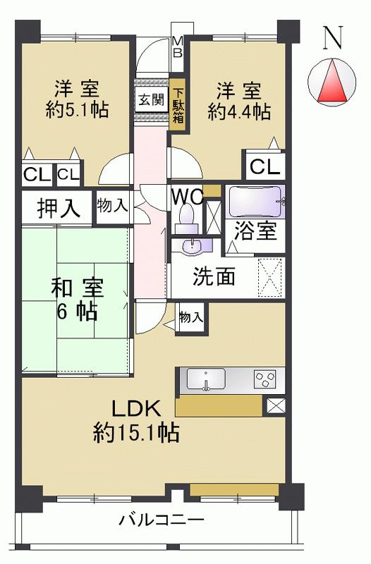 Floor plan. 3LDK, Price 38,300,000 yen, Occupied area 76.21 sq m , Balcony area 10.5 sq m