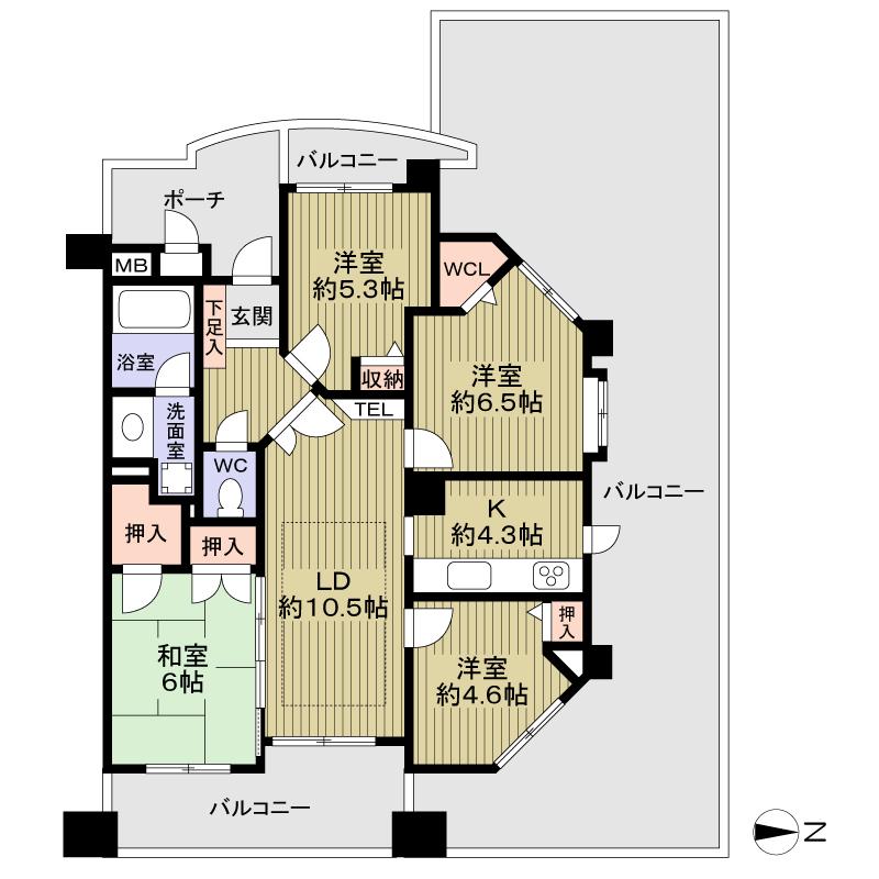 Floor plan. 4LDK, Price 37,200,000 yen, Footprint 80.7 sq m , Balcony area 56.69 sq m