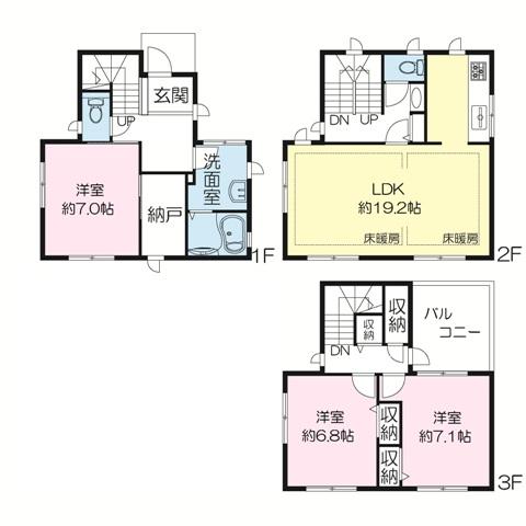 Floor plan. 79,800,000 yen, 3LDK + S (storeroom), Land area 115.29 sq m , Building area 114.7 sq m