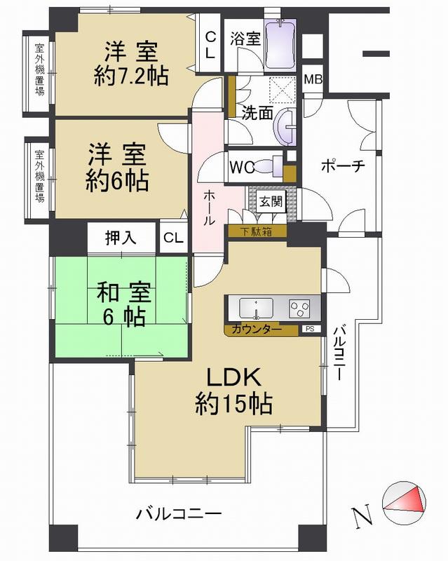 Floor plan. 3LDK, Price 31,800,000 yen, Occupied area 75.55 sq m , Balcony area 26.85 sq m