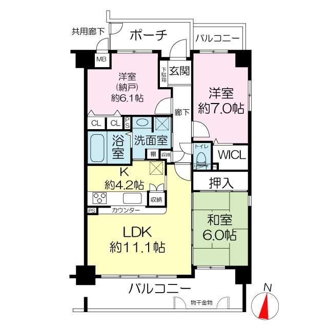 Floor plan. 3LDK, Price 24,800,000 yen, Occupied area 76.42 sq m , Balcony area 14.27 sq m