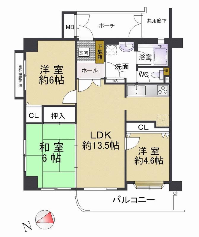 Floor plan. 3LDK, Price 14.7 million yen, Occupied area 65.77 sq m , Balcony area 6.91 sq m north ・ I am happy in the family small children come because the west corner is a room downstairs in the room there is no