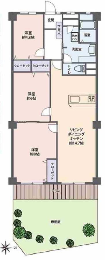 Floor plan. 3LDK, Price 17.8 million yen, Occupied area 76.88 sq m