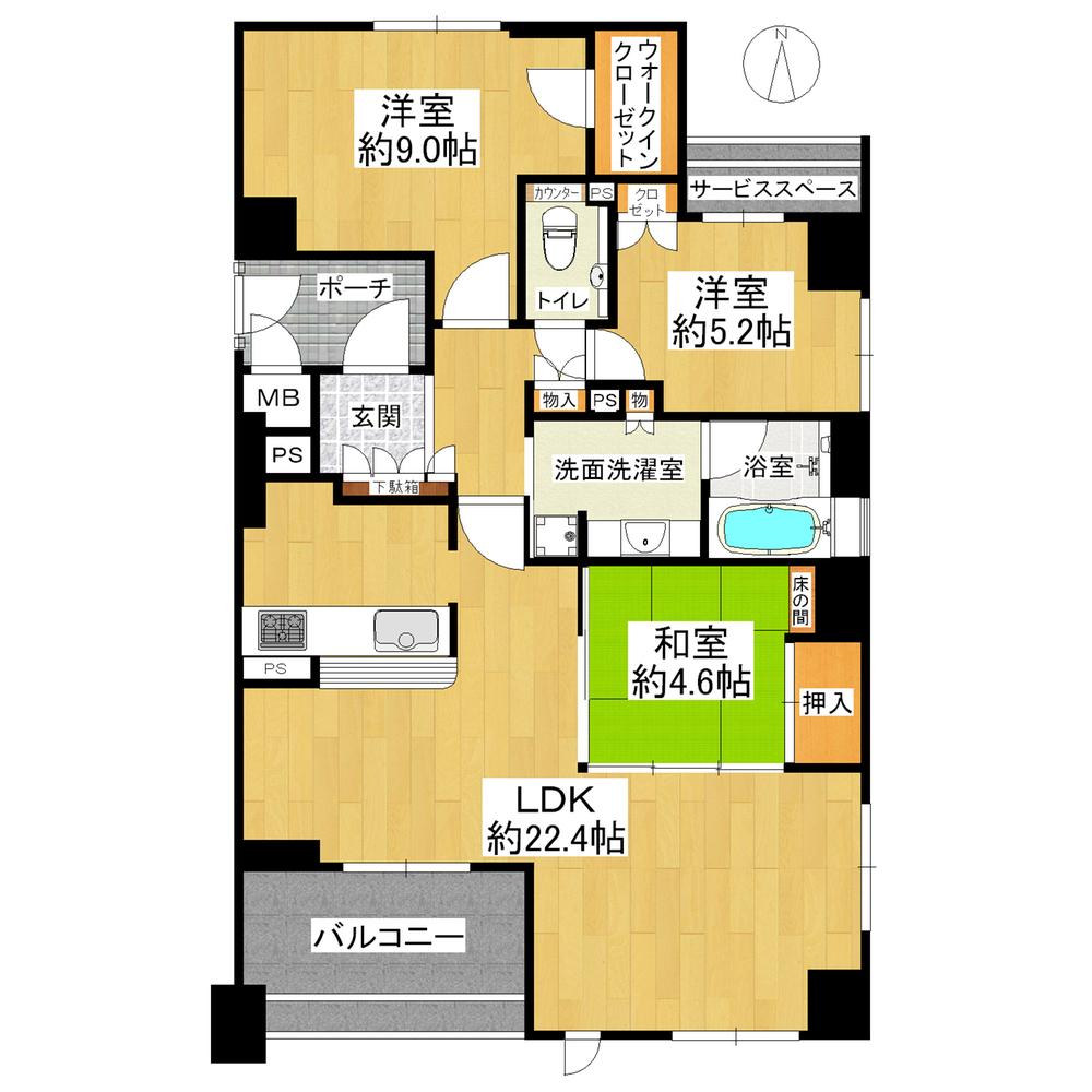 Floor plan. 3LDK, Price 53,800,000 yen, Occupied area 90.84 sq m , Loose 3LDK of balcony area 8.17 sq m footprint 90.84 sq m