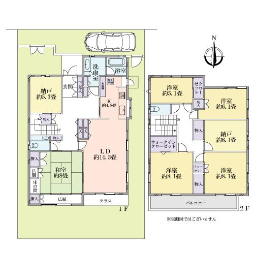 Floor plan. 128 million yen, 5LDK + 2S (storeroom), Land area 196.68 sq m , Building area 171.4 sq m 5LDK + storeroom + storeroom South-facing balcony There is a garden in south