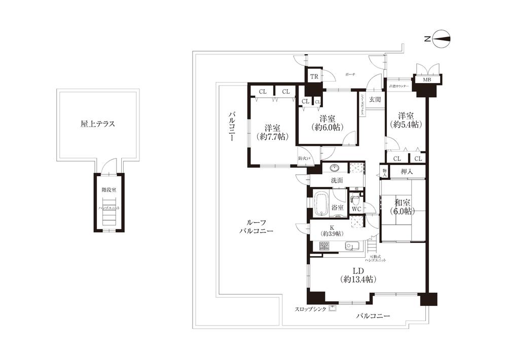 Floor plan. 4LDK, Price 34,900,000 yen, The area occupied 103.6 sq m , Balcony area 13.95 sq m