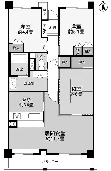 Floor plan. 3LDK, Price 42,800,000 yen, Occupied area 76.21 sq m , Balcony area 10.5 sq m