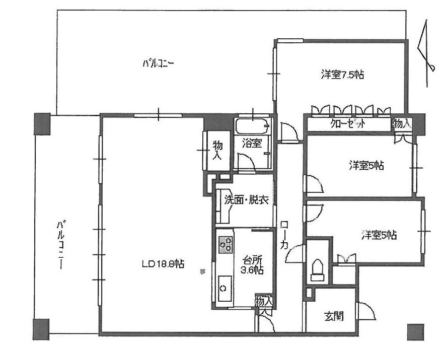 Floor plan. 3LDK, Price 49,800,000 yen, Occupied area 89.79 sq m , Balcony area 23.54 sq m