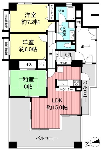 Floor plan. 3LDK, Price 31,800,000 yen, Occupied area 75.55 sq m , Balcony area 26.85 sq m Floor