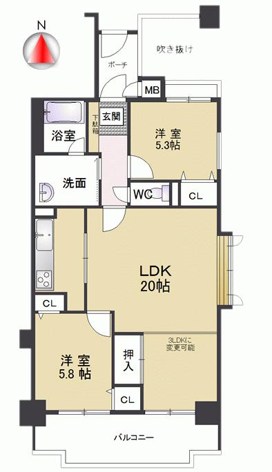 Floor plan. 2LDK, Price 20.8 million yen, Occupied area 68.48 sq m , I am happy balcony area 10.52 sq m south balcony! The room is also bright, It is quickly drying likely also laundry