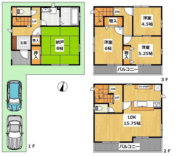 Floor plan. (1 Building), Price 41,500,000 yen, 3LDK+S, Land area 86.01 sq m , Building area 105.87 sq m