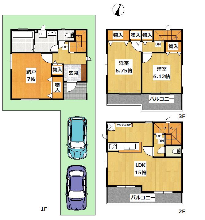Floor plan. (Building 2), Price 40,900,000 yen, 2LDK+S, Land area 84.38 sq m , Building area 90.98 sq m