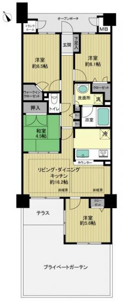 Floor plan. 4LDK, Price 25,800,000 yen, Occupied area 83.34 sq m , It is 4LDK of balcony area 5.1 sq m 1 floor with Private garden.