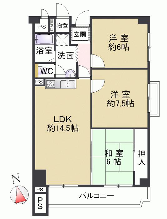 Floor plan. 3LDK, Price 18,800,000 yen, Occupied area 73.19 sq m , It is a 4-floor balcony area 8.98 sq m southeast corner room All room has 6 quires more.