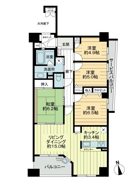 Floor plan. 4LDK, Price 36,800,000 yen, Occupied area 88.98 sq m , Balcony area 7.33 sq m