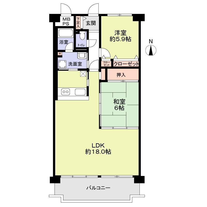 Floor plan. 2LDK, Price 16,900,000 yen, Occupied area 72.02 sq m , Balcony area 10.07 sq m floor plan