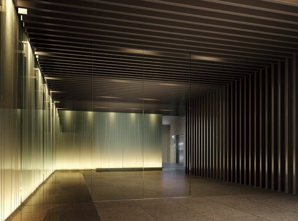 Buildings and facilities. Light wall pattern emerges in vivid, A volume design of louver etc., Is a space of modern taste of soft lighting and shadows weave. To crank the flow line to the elevator hall, It is private and peaceful atmosphere (entrance hall Rendering)