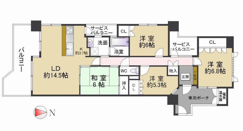 Floor plan. South-facing balcony is for us to brighten the always LDK wide Please enjoy the apartment life of popular Shukugawa area