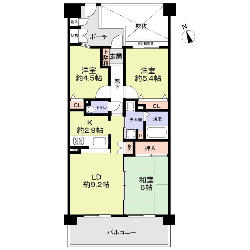 Floor plan. 3LDK, Price 21 million yen, Occupied area 61.05 sq m , Balcony area 12.29 sq m floor plan