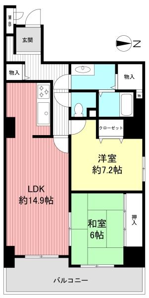 Floor plan. 2LDK, Price 27,800,000 yen, Occupied area 74.08 sq m , Balcony area 11.73 sq m Floor